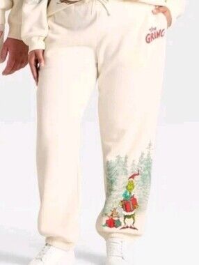 The Grinch Graphic Sweatpants Unisex Cream Fleece Lined